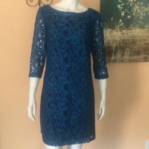 Jessica Howard Blue Lace 3/4 sleeves petite  Dress size12P